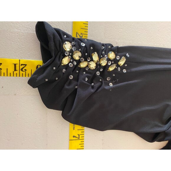 Alex Evenings Black Open Front Cardigan Bead Jewel Accent Sleeves Petite Large - Picture 10 of 10